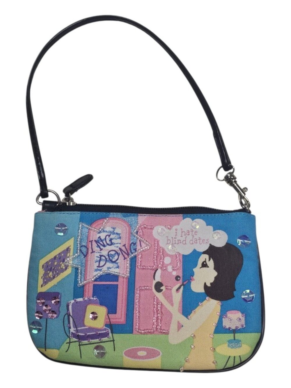 Y2K "I hate blind dates" whimsical graphic canvas beaded purse